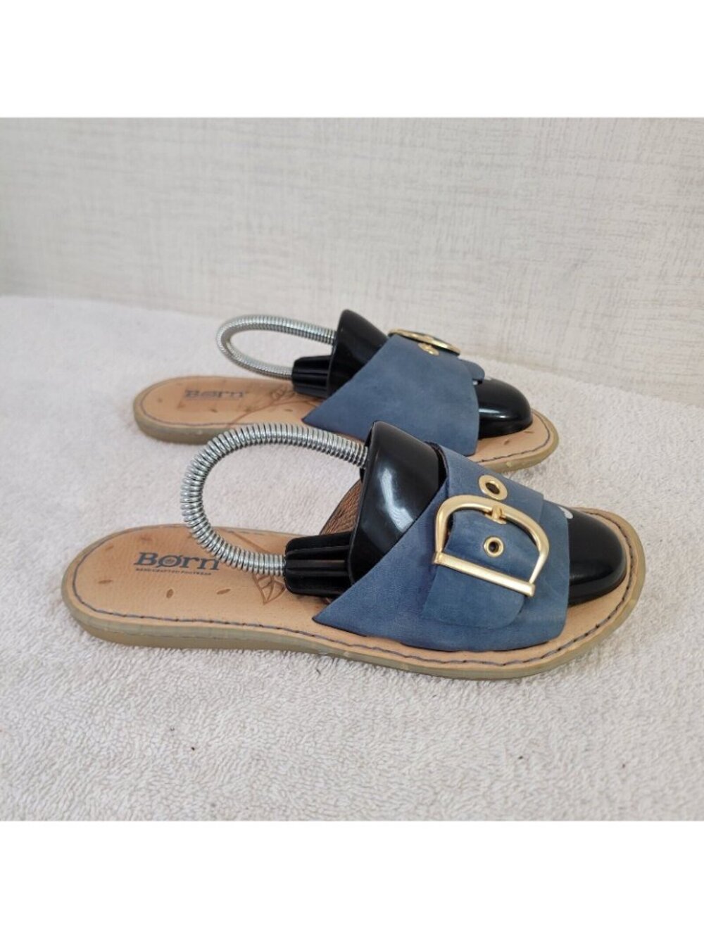 Born Sandals Womens 6M Blue Gold Leather Slides F26304 Casual Comfort - Picture 4 of 7